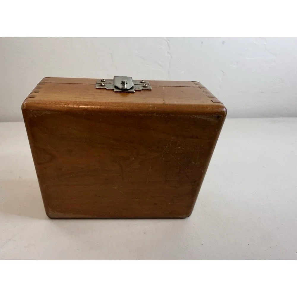 Vintage Wooden Jewelry Box Velvet Lined Tray Ledge Watch Valet Finger Joint Case